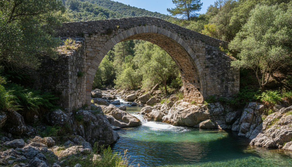 explorez le pont génois historique de piana, un site fascinant près de castifao, et découvrez son riche patrimoine et son architecture remarquable.