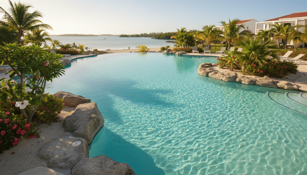 découvrez la résidence anse des rochers à saint-françois, un véritable paradis aquatique avec 1000 m² de piscine et un accès exclusif au lagon, idéal pour des vacances inoubliables.