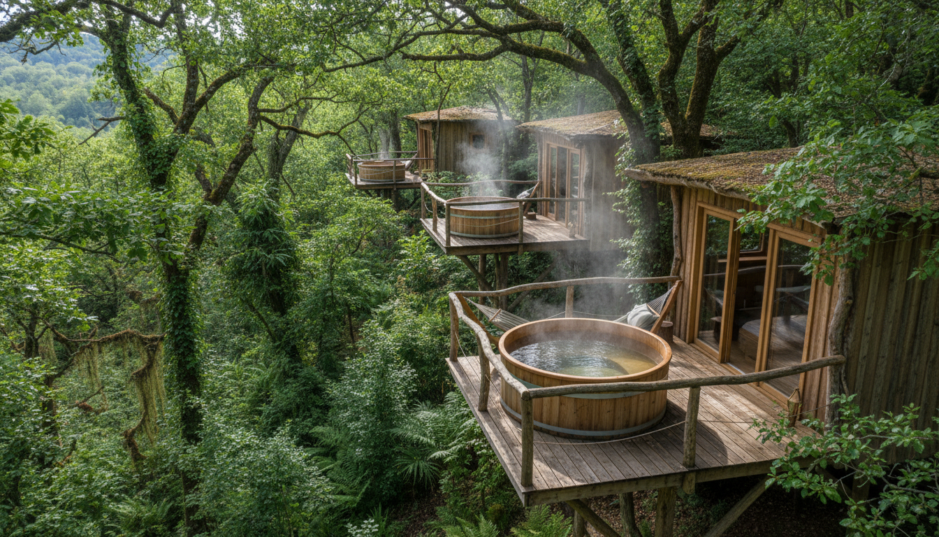 vivez un séjour d’exception en occitanie dans des cabanes perchées avec spa privatif, au cœur d'une forêt paisible pour une escapade nature et bien-être inoubliable.