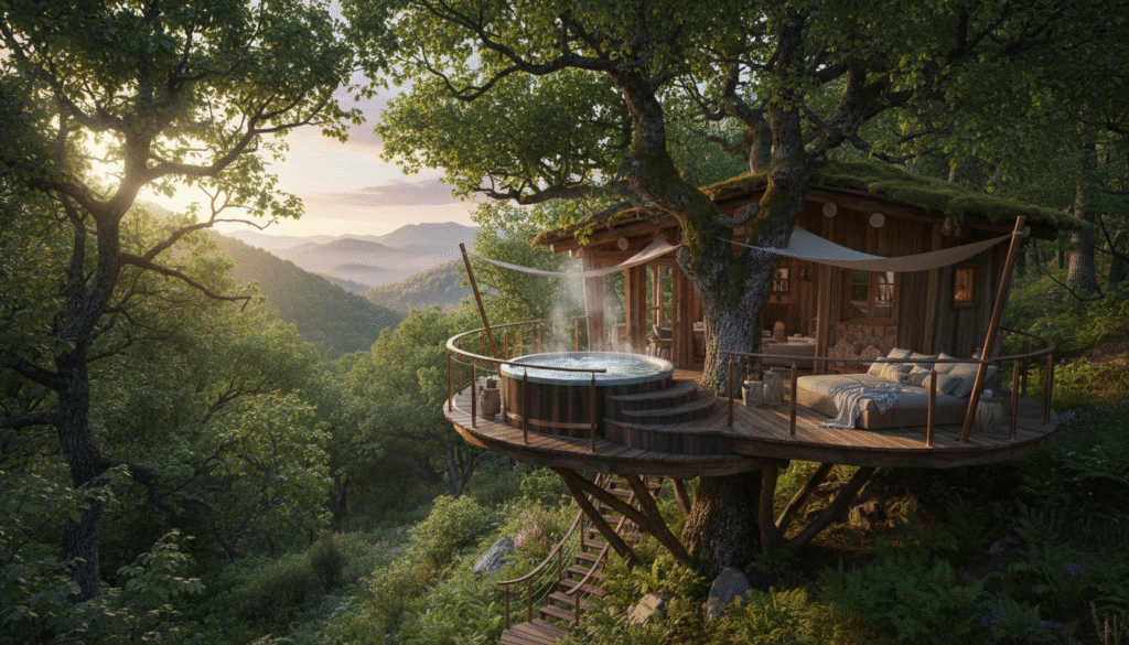 vivez un séjour d'exception en occitanie dans des cabanes perchées avec spa privatif, au cœur d'une forêt préservée pour une escapade nature, détente et luxe.